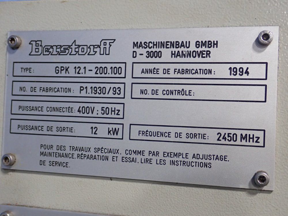 Berstorff Conveyorized Microwave / Oven