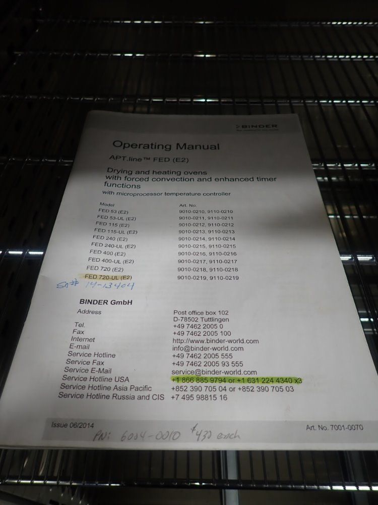 Binder 572 F Fed 720-ul Drying Oven - Fed 720-ul