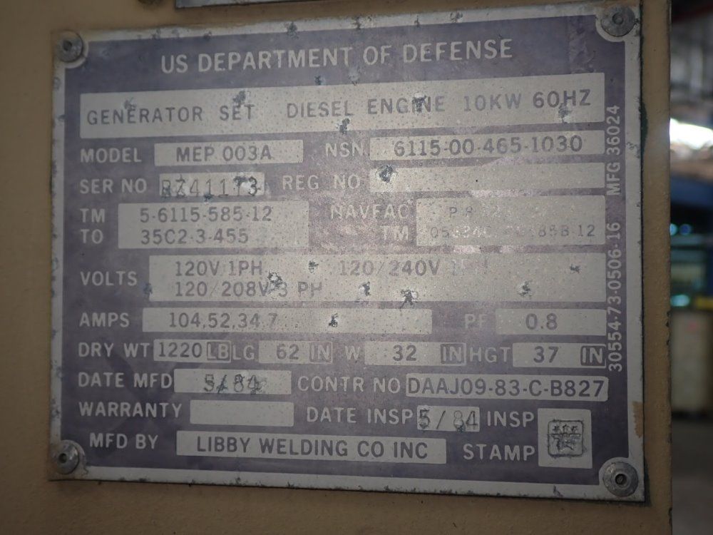 Libby Welding 10kw Mep003a Diesel Generator - Mep003a