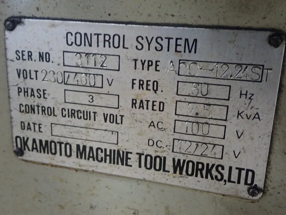 Okamoto 12" X 24" Mag Chuck Acc-12.24st Surface Grinder - Acc-12.24s