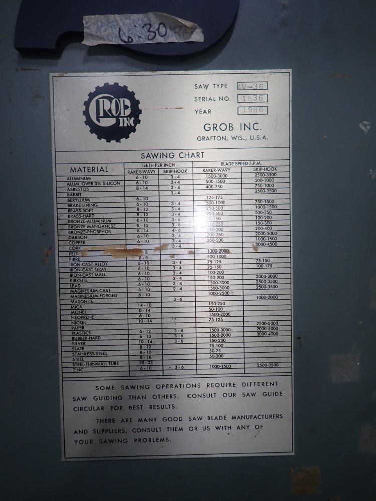 Grob 36" X 12" 4v-36 Vertical Band Saw - 4v-36