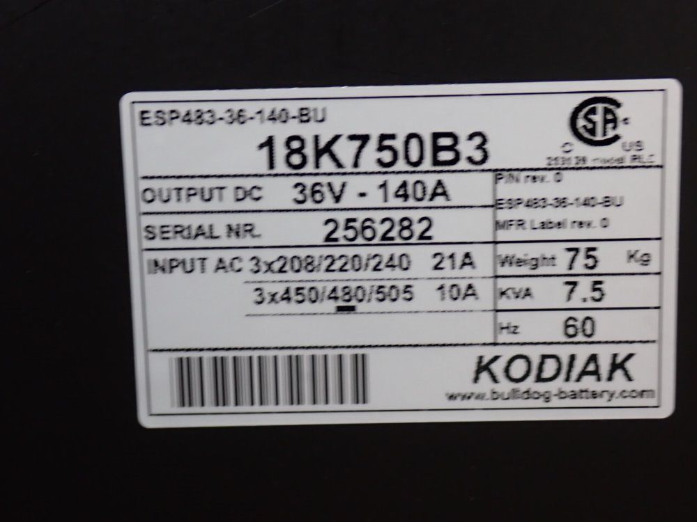 Kodiak 36v/140a 18k750b3 Battery Charger - 18k750b3