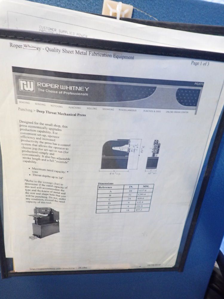 Roper Whitney Co. 8 Ton Roper Whitney Co. 134 Punch Press - 134