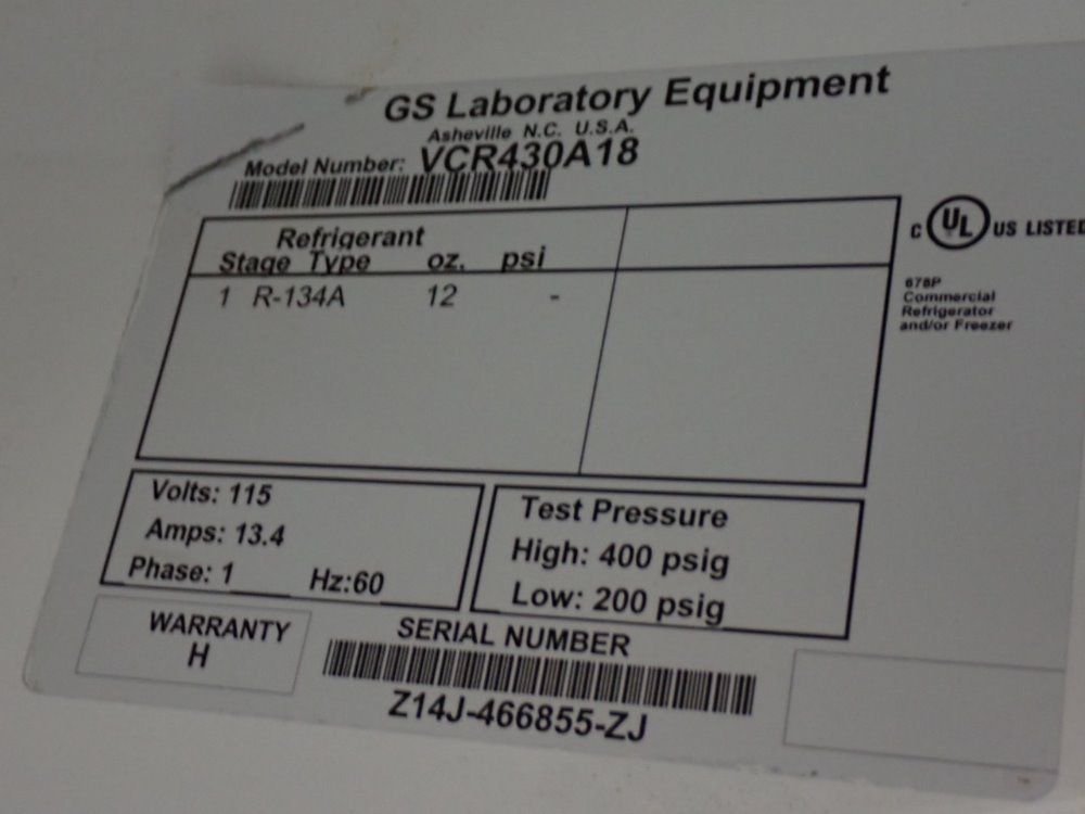 Gs Labratory Equipment/revco Refrigerator