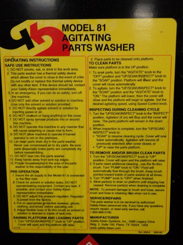 Safety-kleen Agitating Parts Washer
