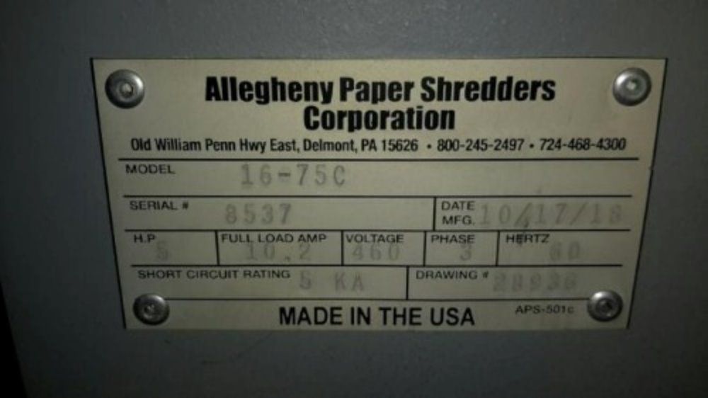 Allegheny Shredder 16-75c Cross Cut Shredder System - 16-75c