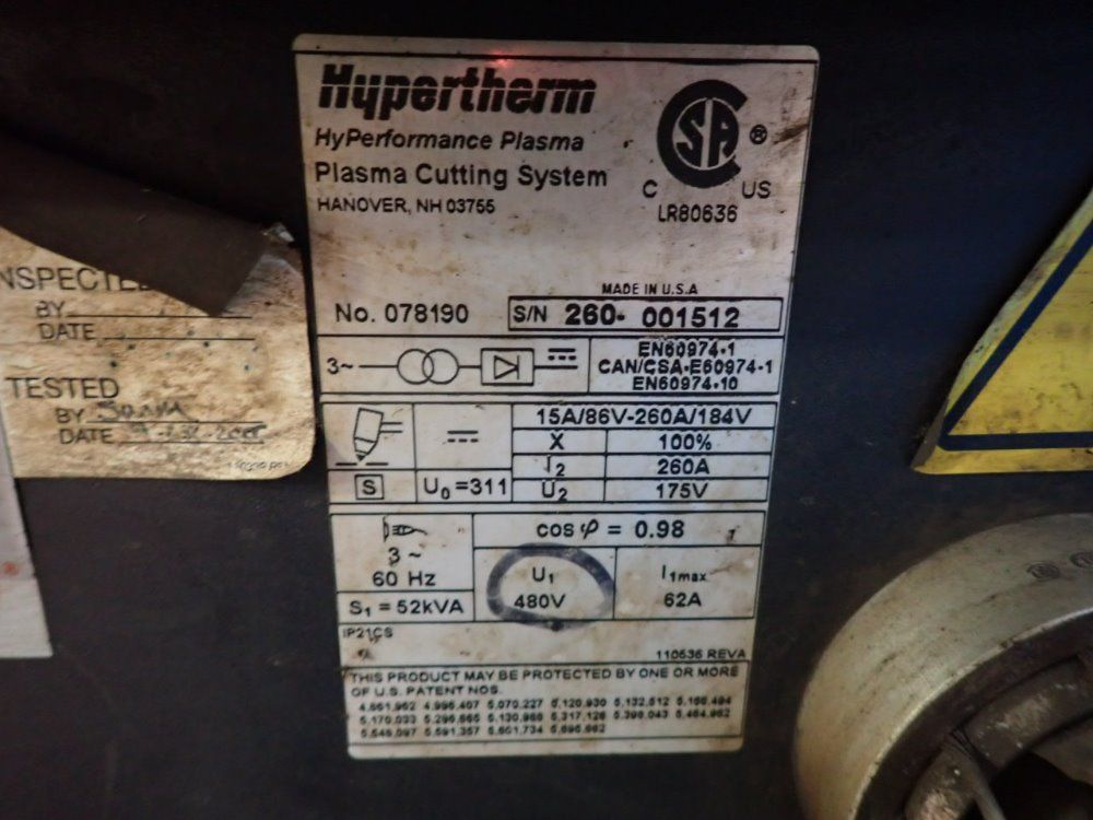 Hypertherm 260a Plasma Cutting System - Hpr260