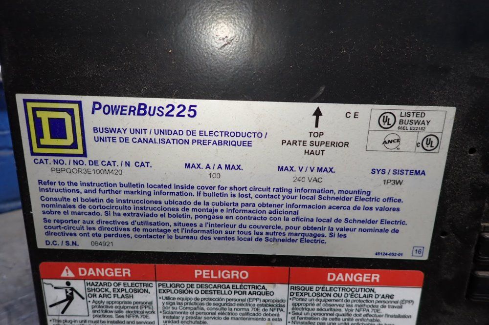 Square D 100 A/240 V Busway Unit - Powerbus 225