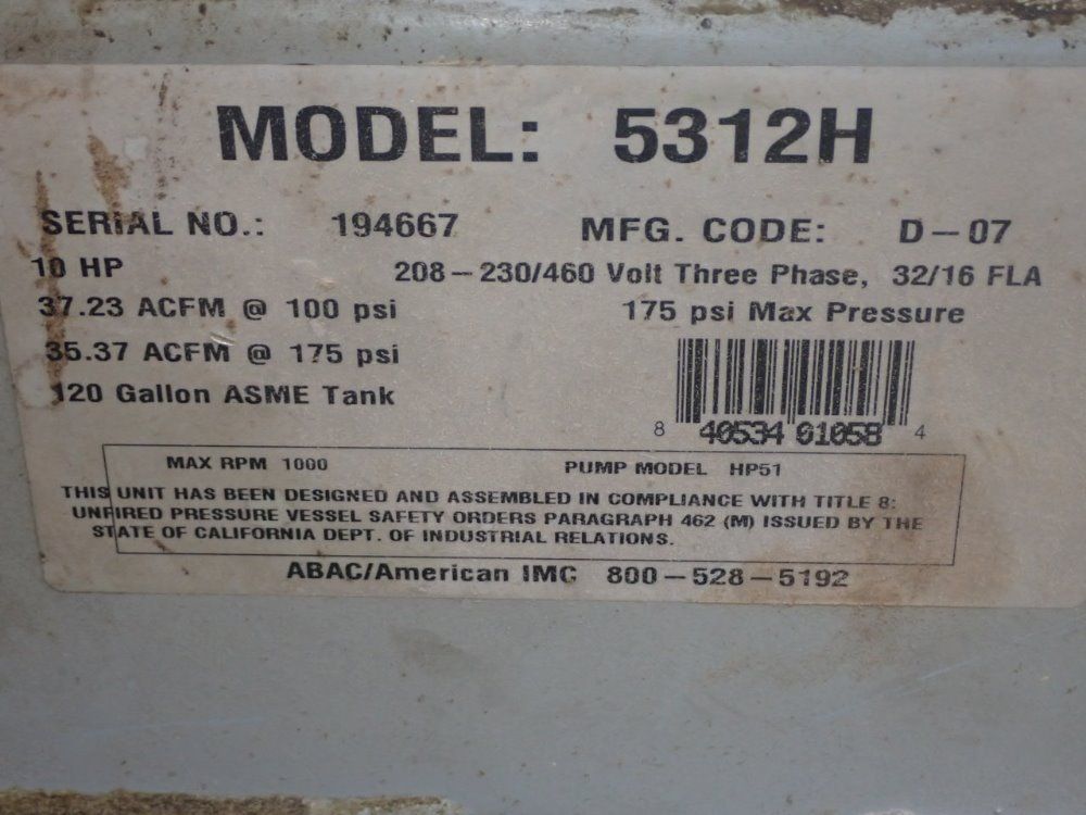 Bel Air 10 Hp 5312h Compressor - 5312h