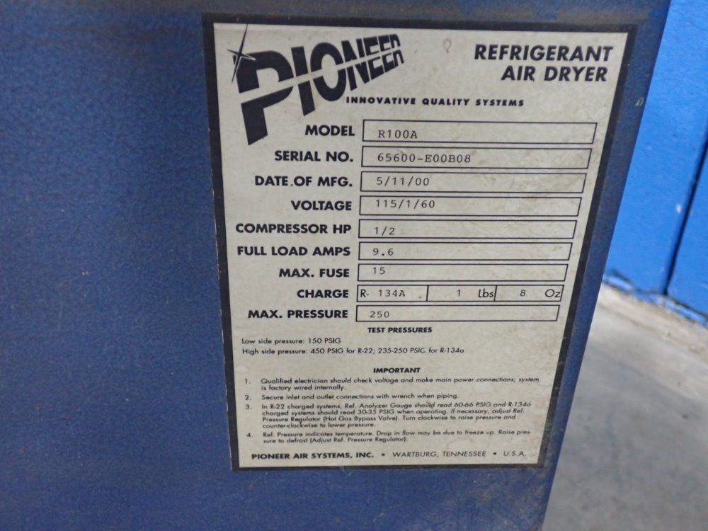 Pioneer Innovative Quiality Systems Refrigerated Air Dryer