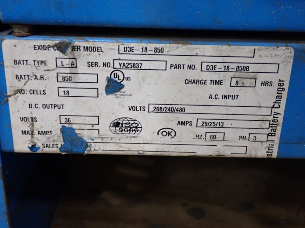 Exide 36v Forklift Battery Charger - D3e-18-850
