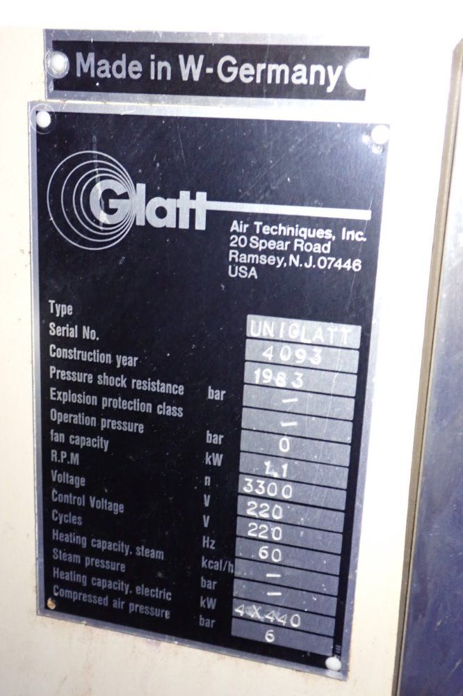 Glatt Uniglatt Fluid Bed Dryer - Uniglatt