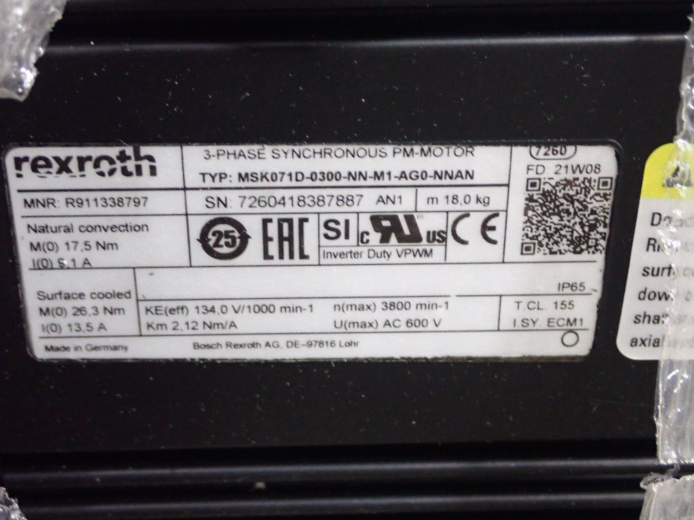 Rexroth Servo Motor - Msk071d-0300-nn-m1-ag0-nnan