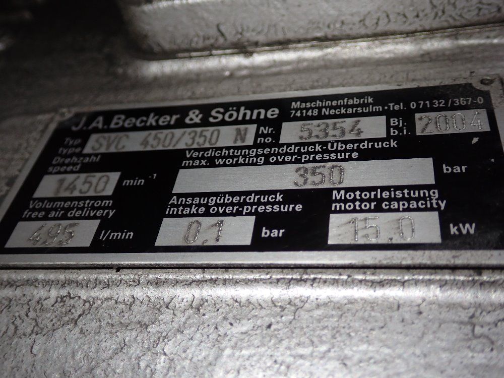 J.a. Becker 20 Hp Air Compressor - Svc 450/350n