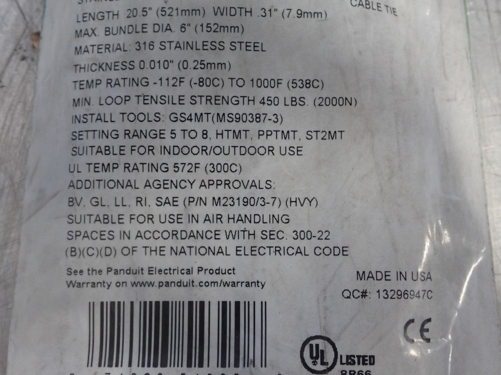 Panduit 20.5x31 Metal Cable Tie - Mlt6h-p316