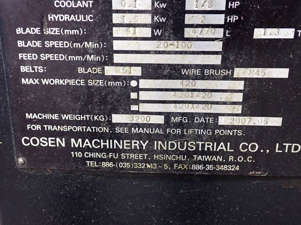 Cosen 16.5" C-420nc / Automatic Horizontal Dual Column Bandsaw - C-420nc