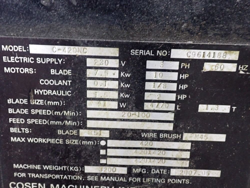 Cosen 16.5" C-420nc / Automatic Horizontal Dual Column Bandsaw - C-420nc