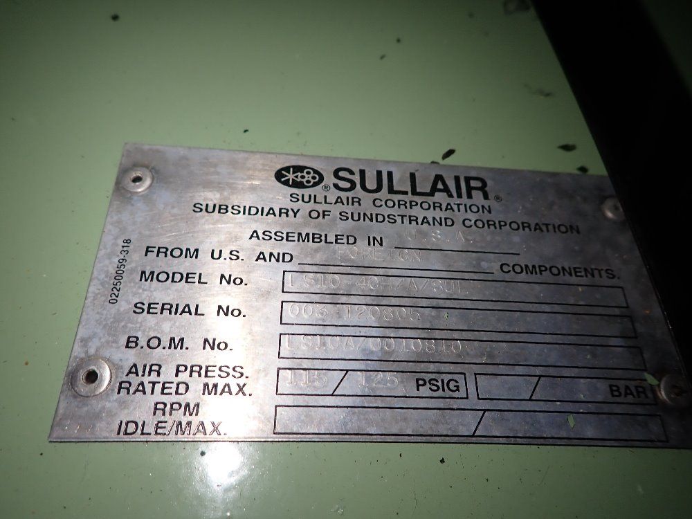 Sullair 40 Hp Air Compressor - Ls10-40h/a/sul