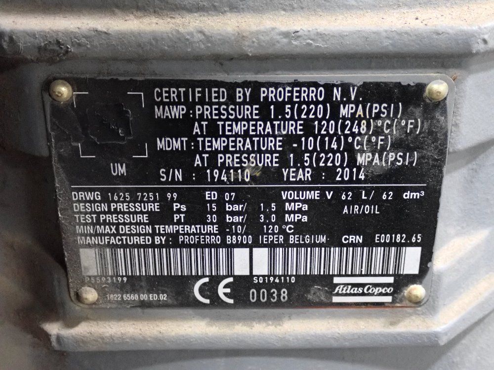 Atlas Copco 2014 Atlas Copco Ga55vsdff Air Compressor