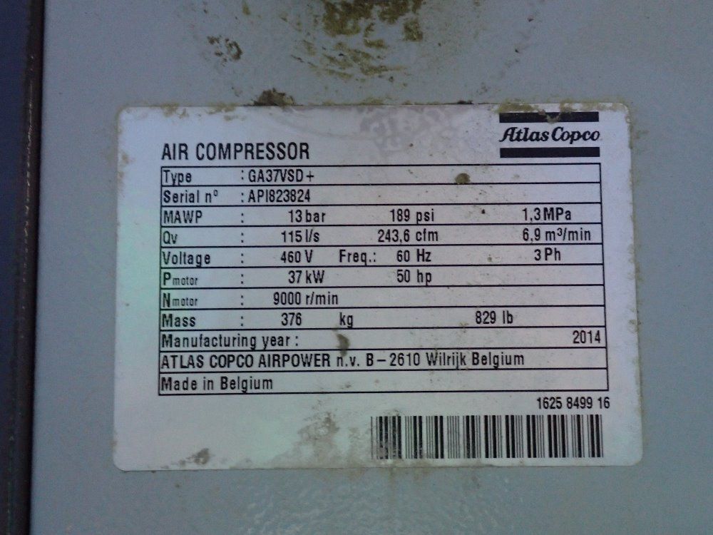 Atlas Copco 2014 Atlas Copco Ga37vsd Air Compressor