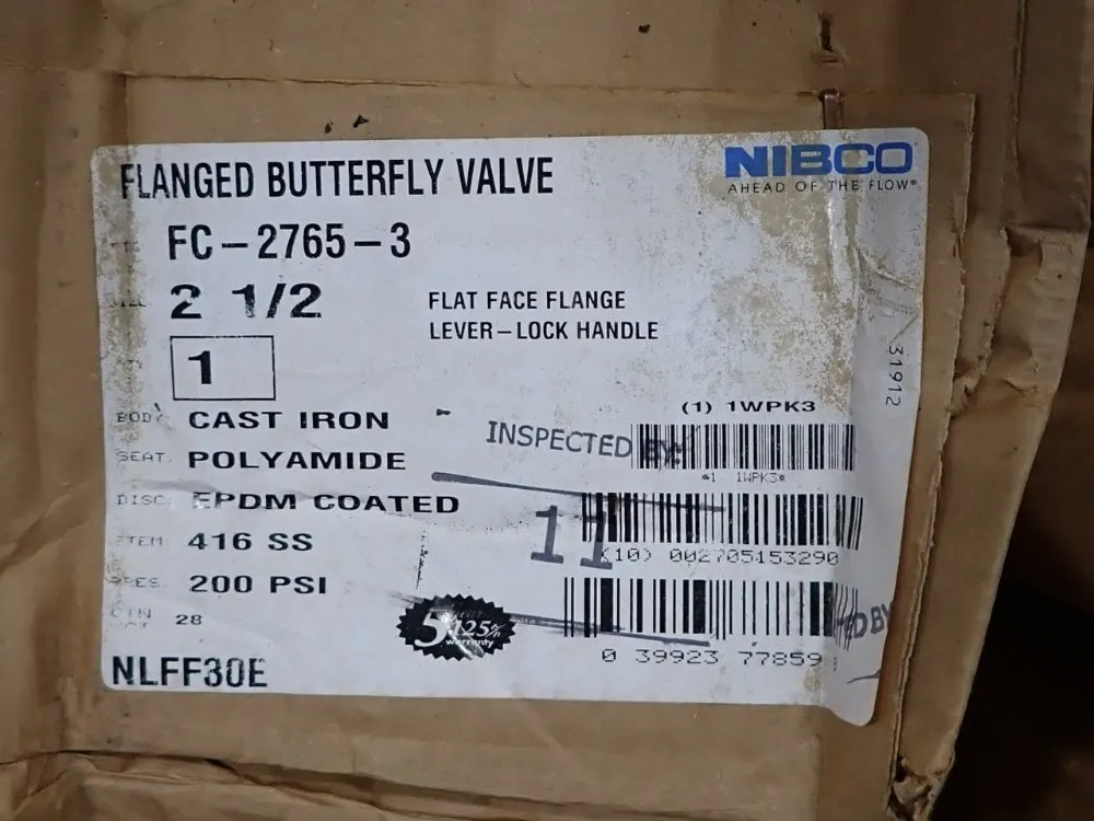 Nibco 2 1/2" Flanged Butterfly Valves - Fc2765