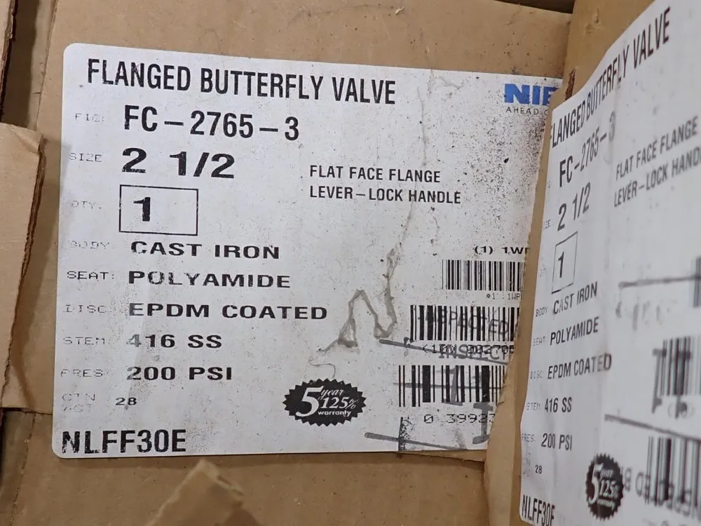 Nibco 2 1/2" Flanged Butterfly Valves - Fc2765
