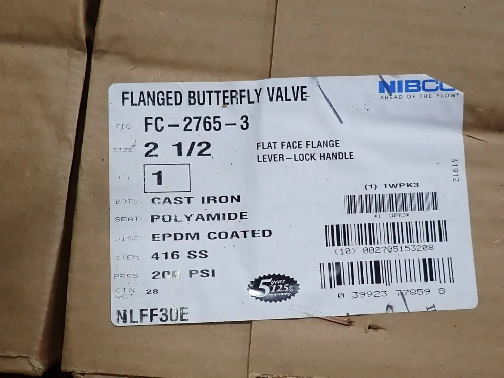 Nibco 2 1/2" Flanged Butterfly Valves - Fc2765