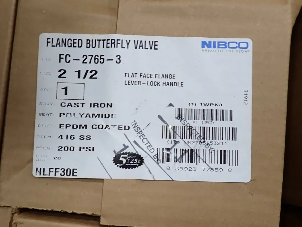 Nibco 2 1/2" Flanged Butterfly Valves - Fc2765