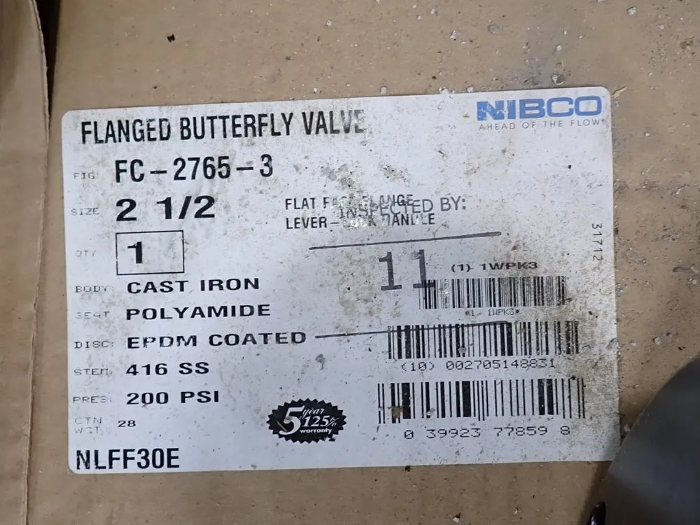 Nibco 2 1/2" Flanged Butterfly Valves - Fc2765