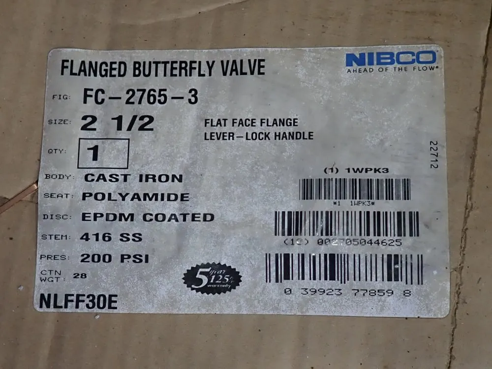 Nibco 2 1/2" Flanged Butterfly Valves - Fc2765