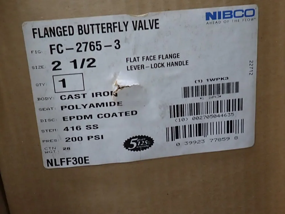 Nibco 2 1/2" Flanged Butterfly Valves - Fc2765