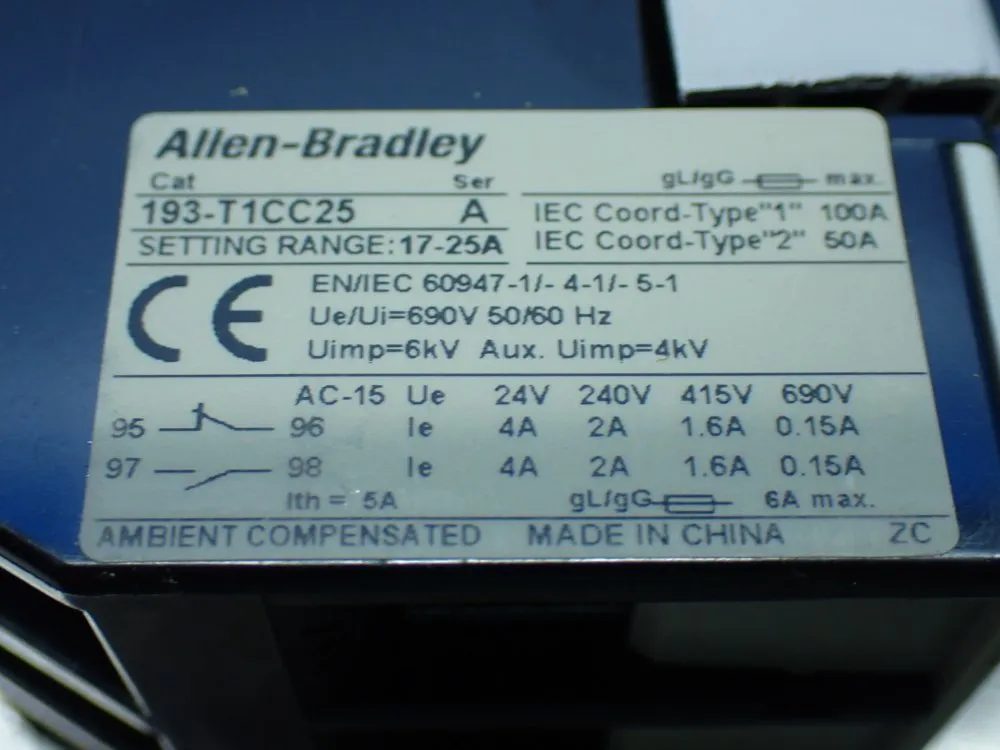 Allen-bradley Thermal Overload Relay - 193-t1cc25