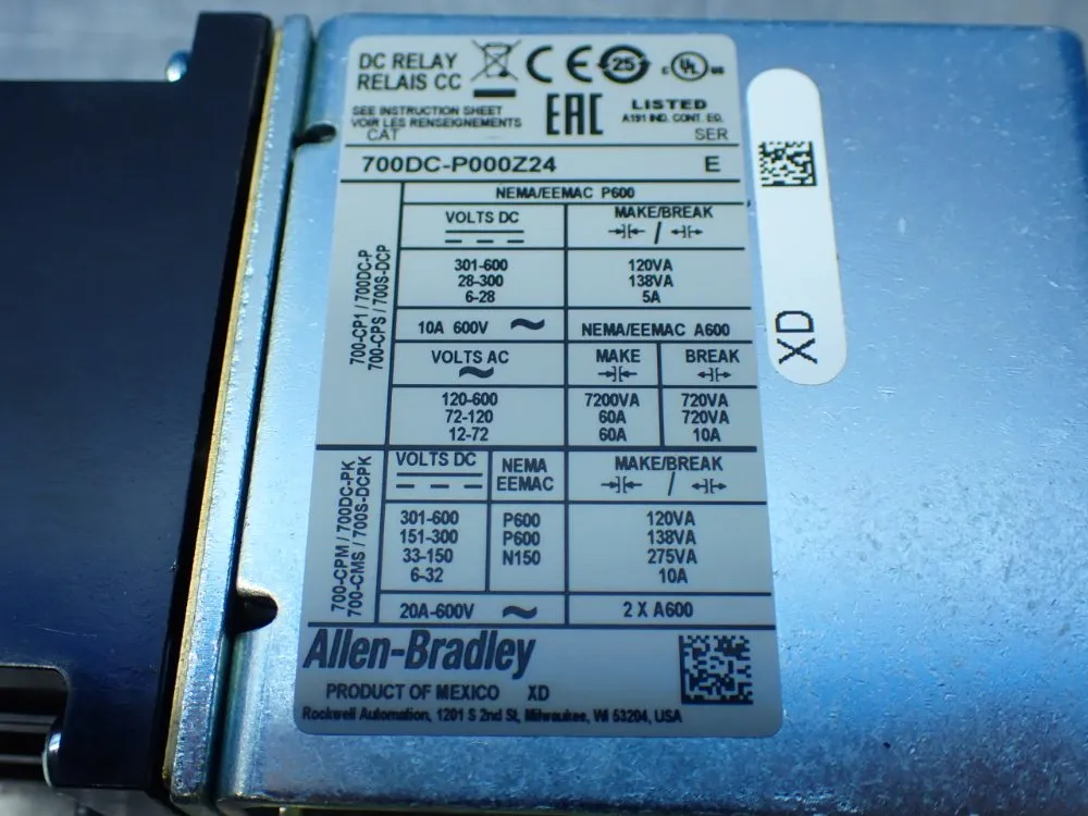 Allen-bradley Type P Control Relay - 700dc-p000z24