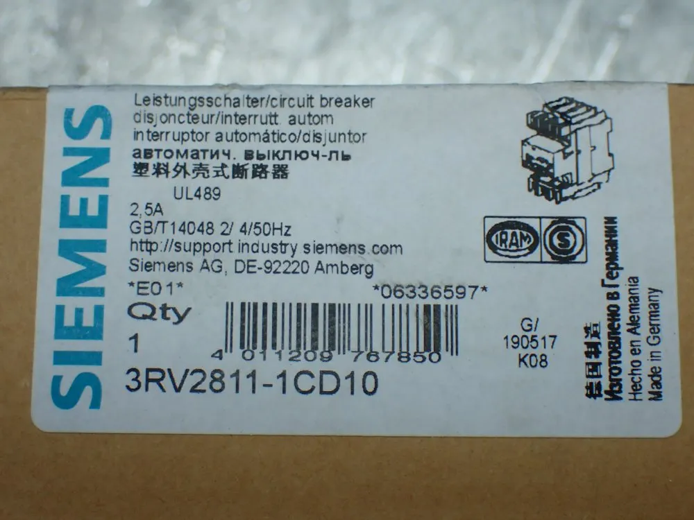 Siemens Motor Protection Circuit Breaker - 3rv2811-1cd10