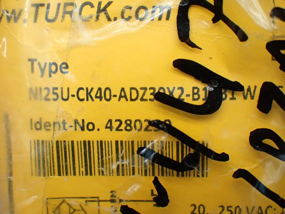 Turck Inductive Proximity Sensor. - Ni25u-ck40-adz30x2-b1131 W/bs2.1