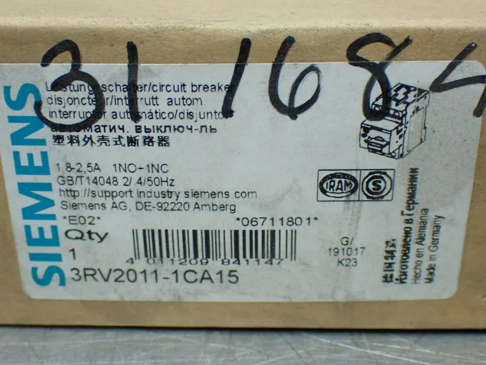 Siemens Motor Protection Circuit Breaker - 3rv2011-1ca15