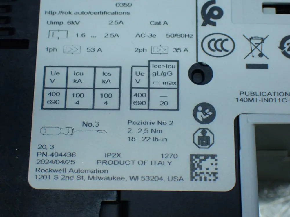 Allen-bradley Motor Protection Circuit Breaker - 140mt-c3e-b25
