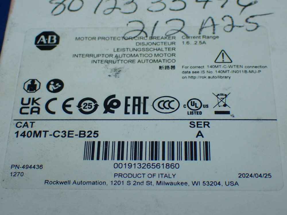 Allen-bradley Motor Protection Circuit Breaker - 140mt-c3e-b25