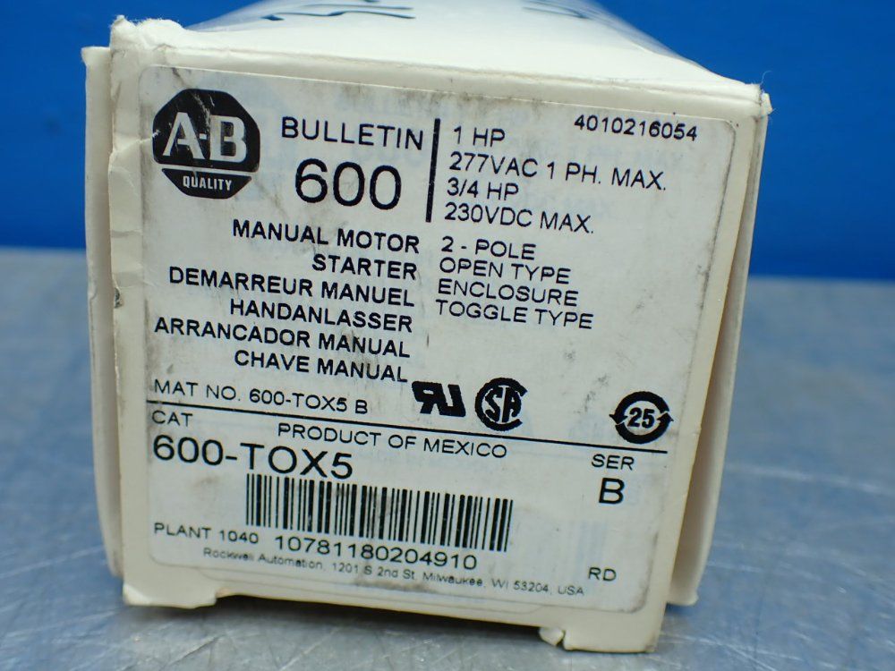 Allen-bradley 1hp Manual Motor Starter - 600-tox5