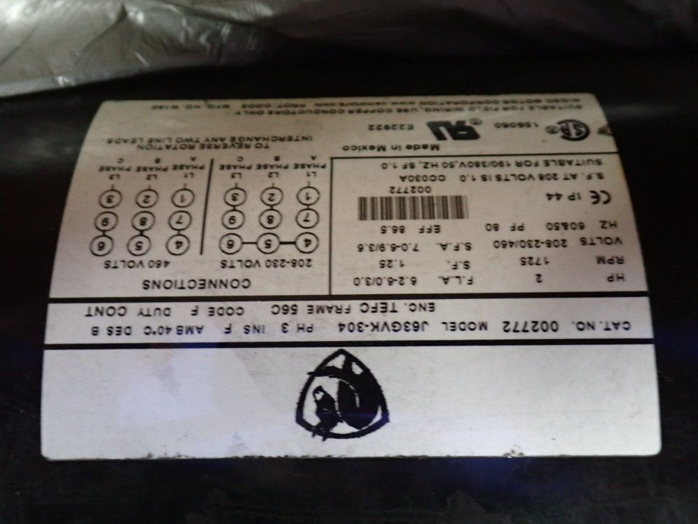 Nidec 2 Hp Motor - J63gvk-304