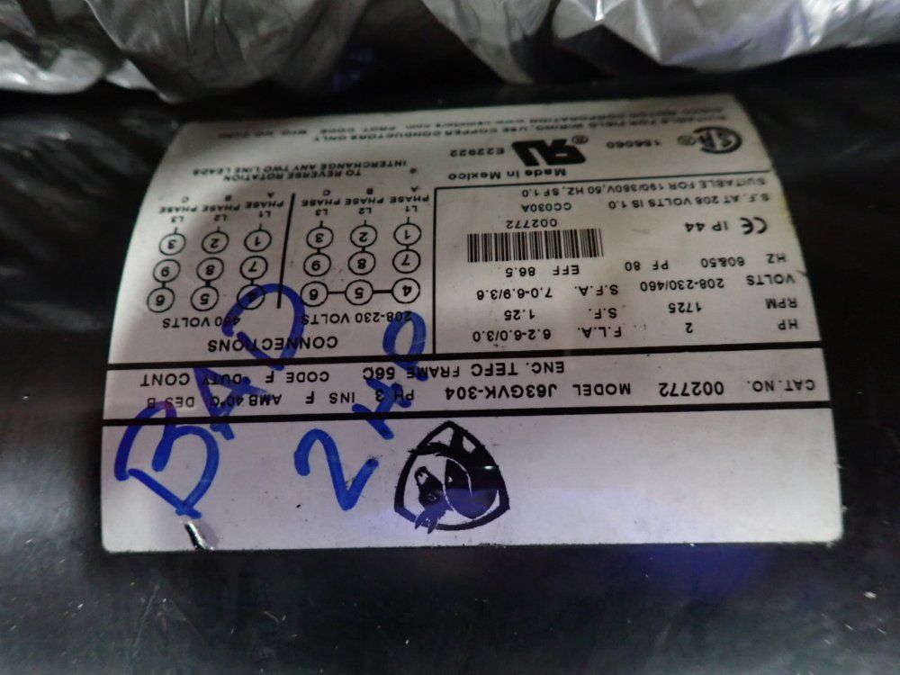 Nidec 2 Hp Motor - J63gvk-304