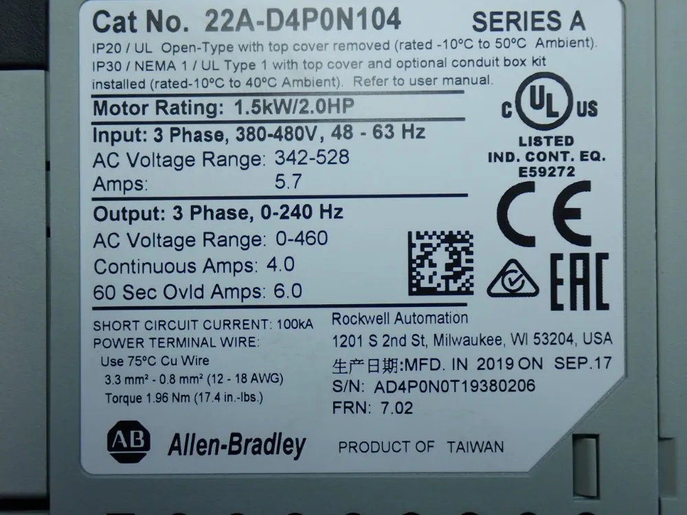 Allen-bradley 2hp Powerflex 4 Ac Servo Drive - 22a-d4p0n104