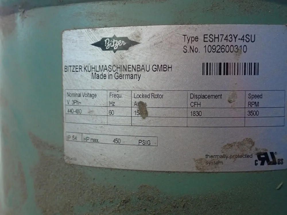 Bitzer 1830cfh 3500rpm 450psig Scroll Compressor - Esh743y-42u