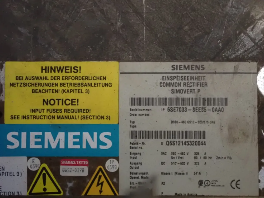 Siemens Rectifier - 6se7033-8ee85-0aa0