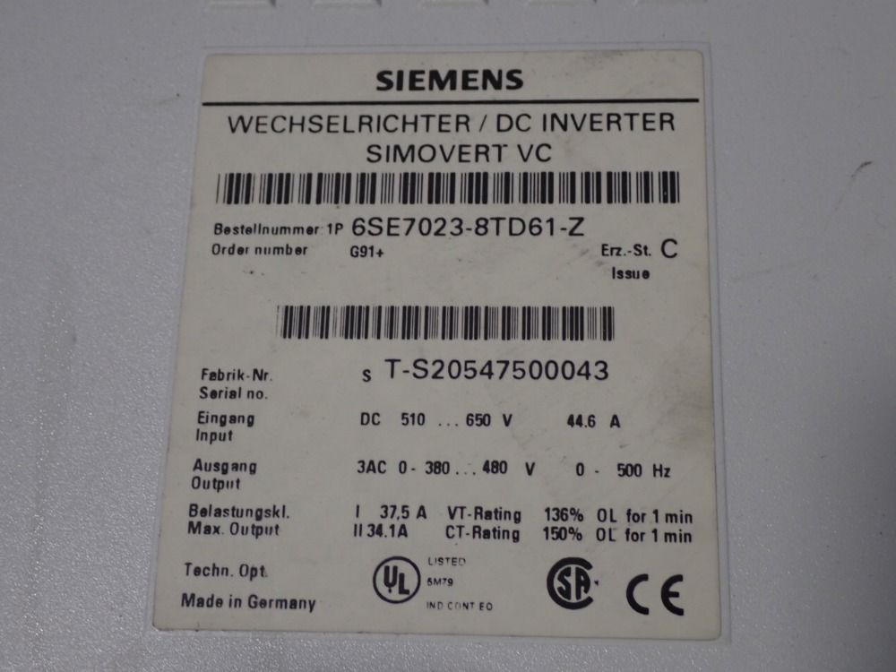 Siemens Ac Drive - 6se7023-8td61-z