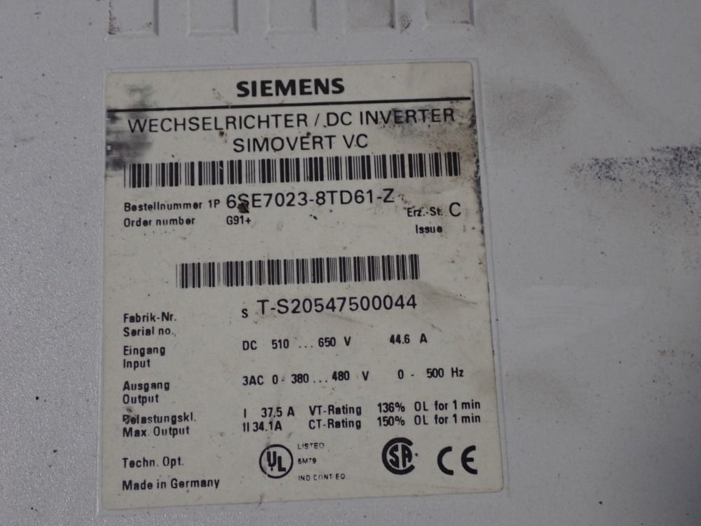 Siemens Ac Drive - 6se7023-8td61-z