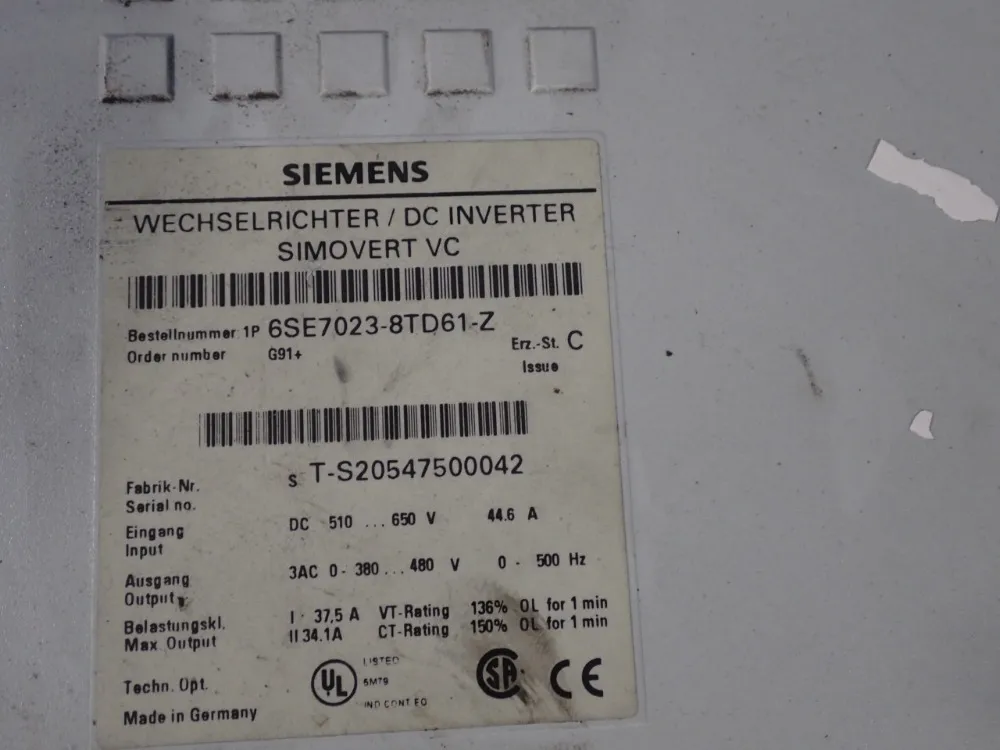 Siemens Ac Drive - 6se7023-8td61-z