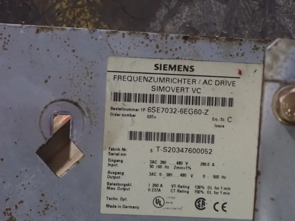 Siemens Vector Control Converter Chassis Unit - 6se7032-6eg6o-z