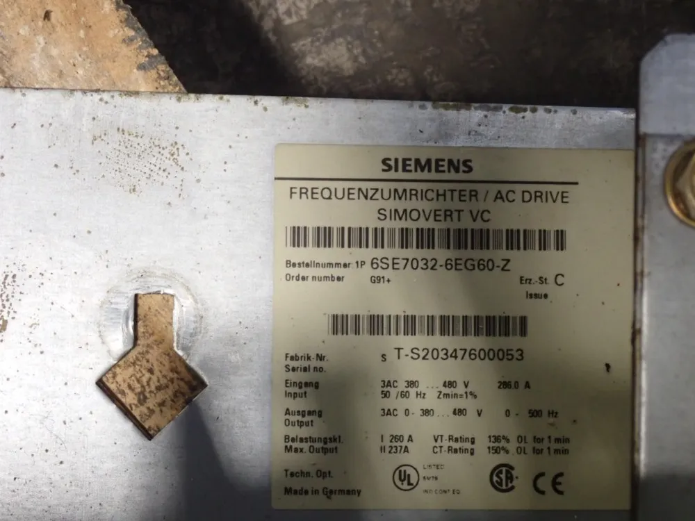 Siemens Vector Control Converter Chassis Unit - 6se7032-6eg6o-z