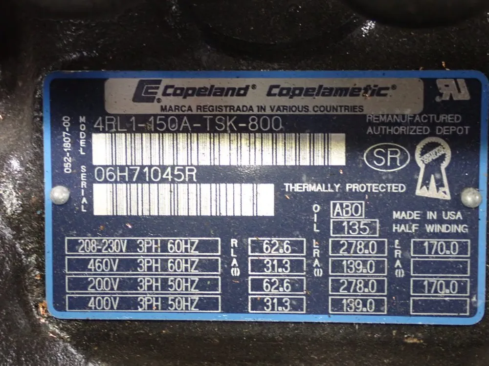 Copeland Compressor - 4rl1-150a-tsk-800